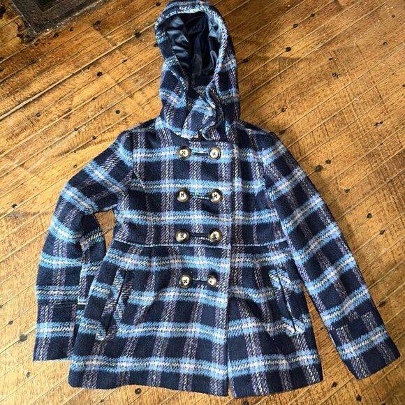 London Fog vintage blue plaid tartan wool cape coat - Picture 1 of 3